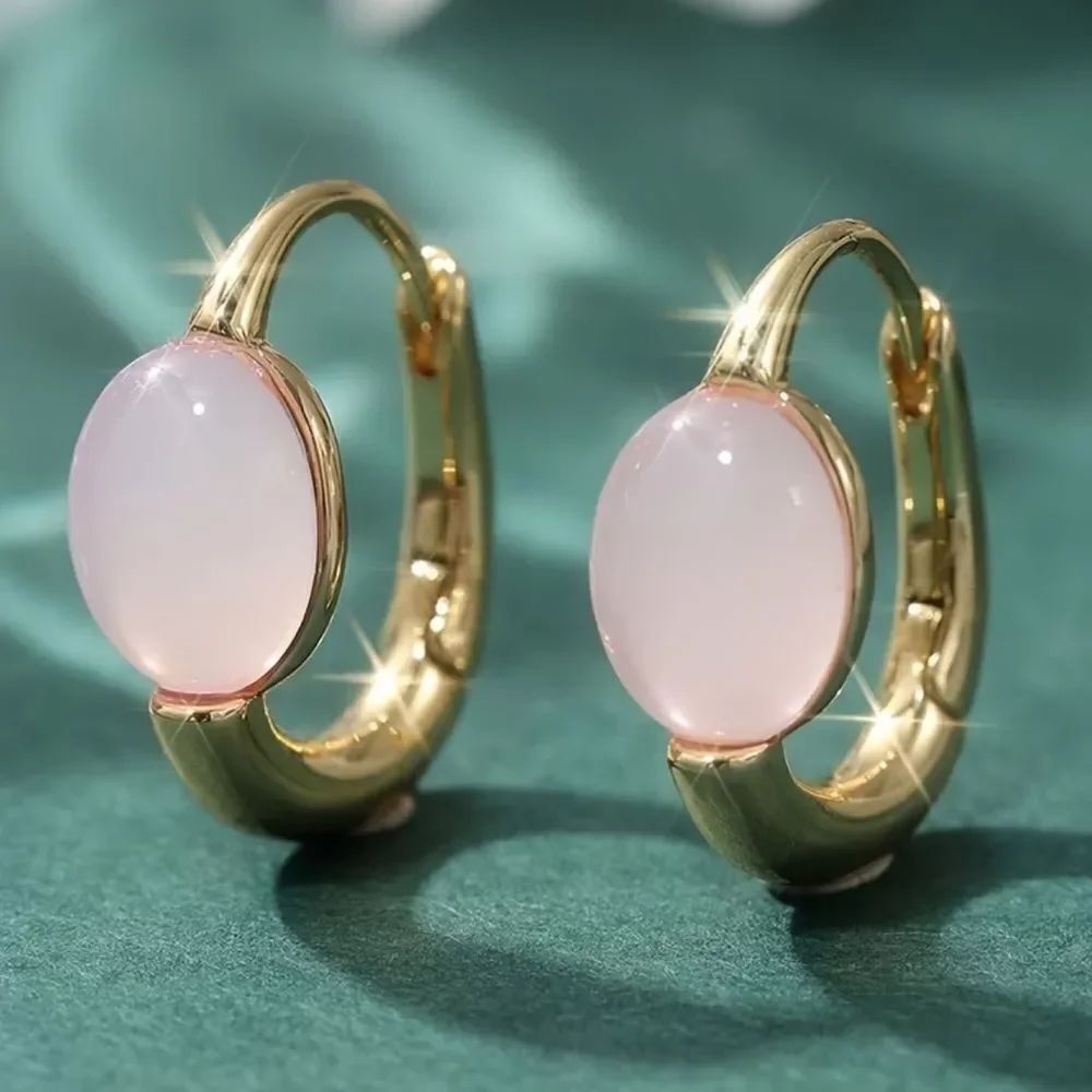 Stone hoop earrings #2405